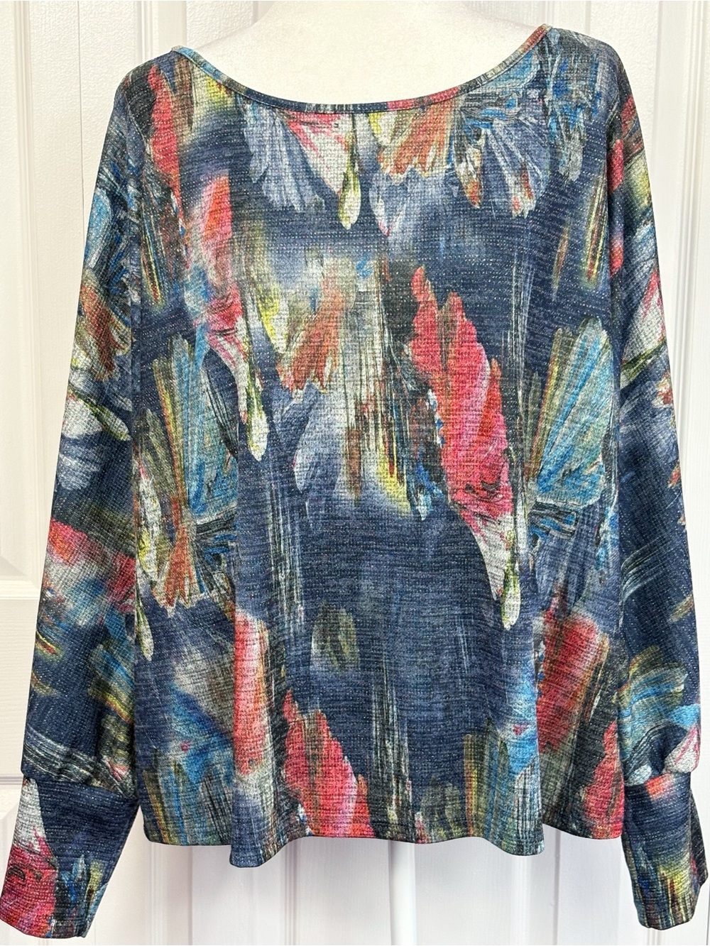 NWT Pure Essence Blue Multi Lurex Metallic Print Long Sleeve Shirt XXL